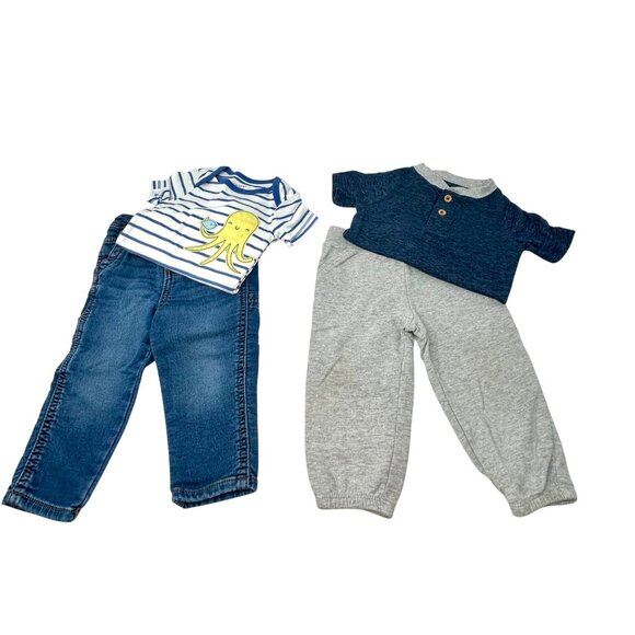 Boys,‎ Blue Jeans, Grey Sweatpants & 2 Bodysuits - Size 12 Month - Picture 2 of 12